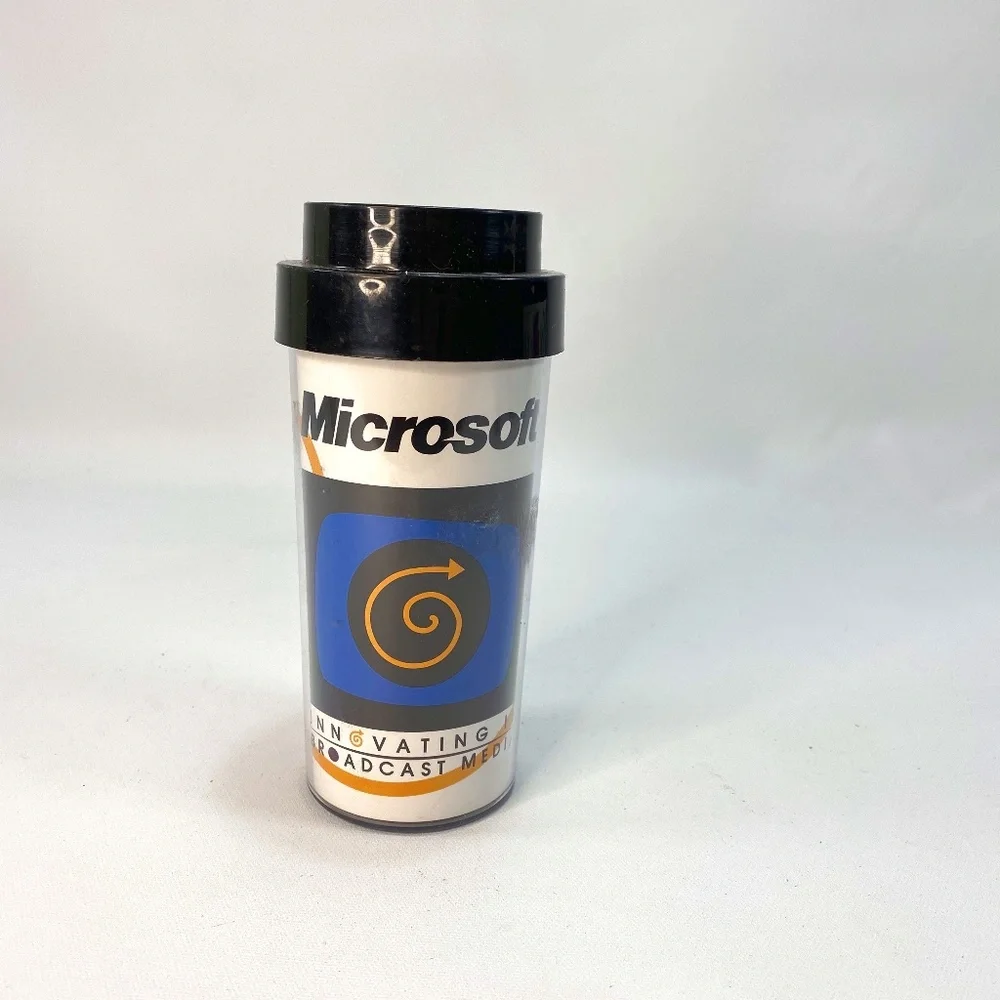 Vtg 90s Microsoft Thermo Plastic Cup Media Event Show Broadcasting Media 7
